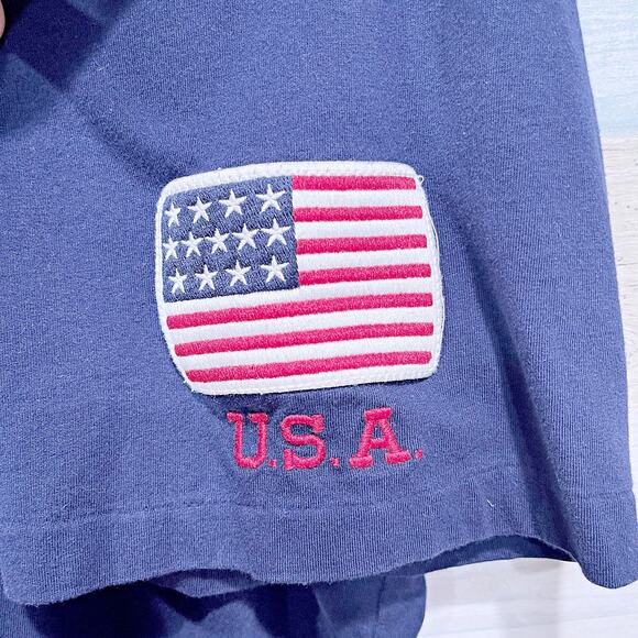 POLO Ralph Lauren Applique USA Flag Logo Jersey Tee Navy Blue Mens 2XLT 2XL Tall - Picture 4 of 7